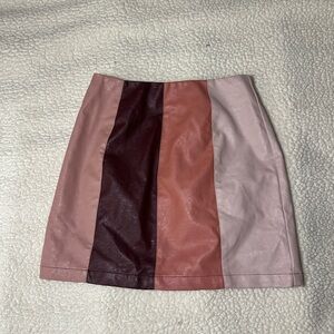 Colorblock Leather Skirt - Pink and Burgundy